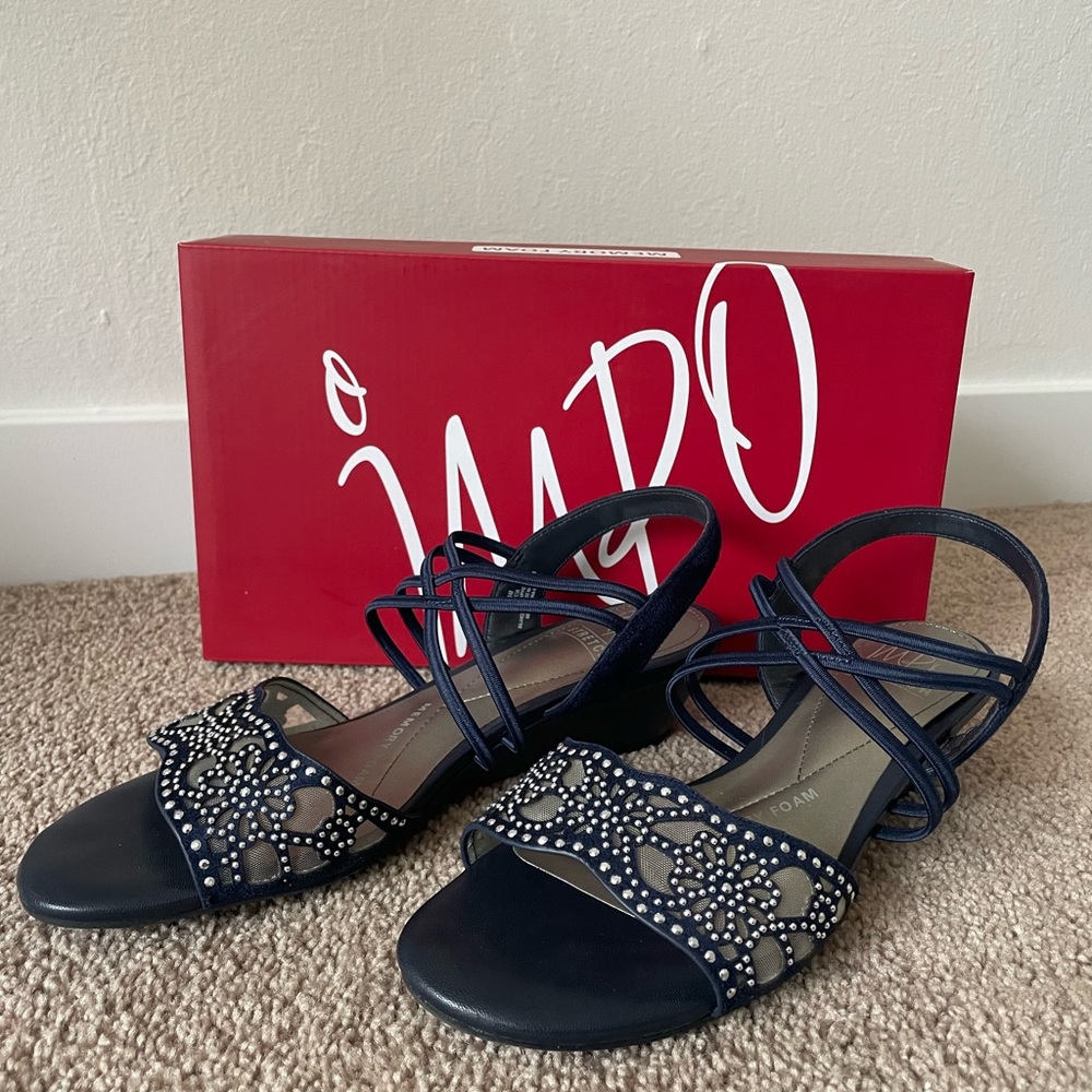 Impo Navy Sandals with Beaded Design